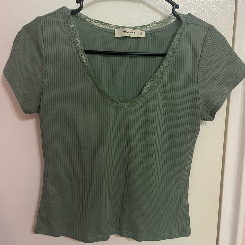 Wild Fable Green Fitted Ribbed T-Shirt
